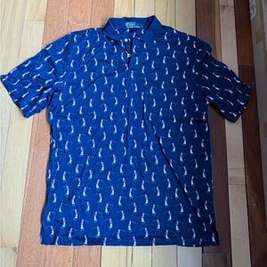 Polo Ralph Lauren Mens Polo Shirt medium Blue All Over Print Golfer Vintage